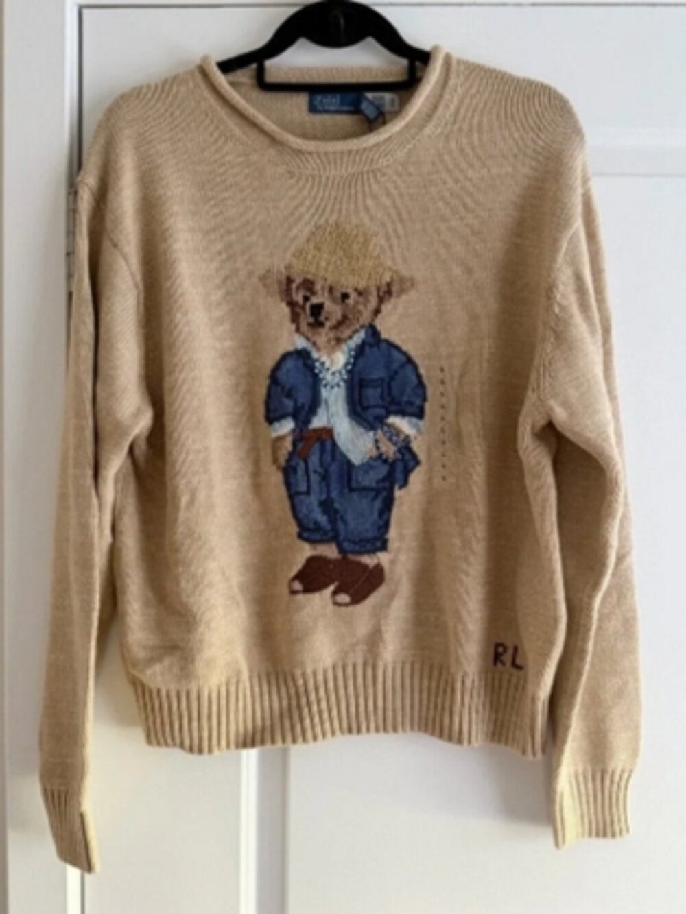 Ralph Lauren Polo Tan Roll Neck Cotton Bear Sweater NWT